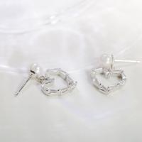 925 Sterling Silver Drop Earring, with Shell Pearl, Heart, for woman & with cubic zirconia 