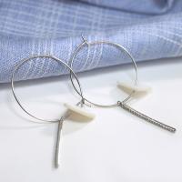 925 Sterling Silver Hoop Earring, with White Shell, platinum plated, for woman 