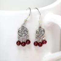 Thailand Sterling Silver Tassel Earring, with Garnet, for woman 