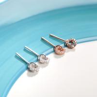 Sterling Silver Stud Earring, 925 Sterling Silver, with rubber earnut, plated, micro pave cubic zirconia & for woman 