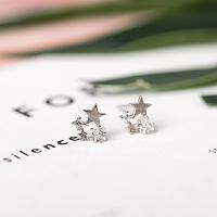 925 Sterling Silver Stud Earring, with rubber earnut, Star, platinum plated, for woman & with cubic zirconia 