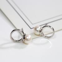 925 Sterling Silver Stud Earring, with rubber earnut & Freshwater Pearl, platinum plated, for woman 