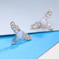 925 Sterling Silver Stud Earring, with rubber earnut & Sea Opal, Bat, platinum plated, for woman 