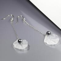 925 Sterling Silver Drop Earring, with Shell Pearl & rubber earnut & Resin, platinum plated, for woman & with rhinestone 35mm 