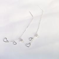 Sterling Silver Thread Through Earrings, 925 Sterling Silver, Heart, for woman 60mm 
