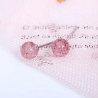 925 Sterling Silver Stud Earring, with rubber earnut & Strawberry Quartz, for woman 