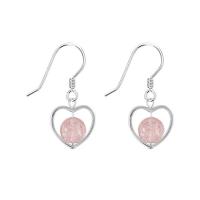 925 Sterling Silver Drop Earring, with Strawberry Quartz, Heart, for woman 
