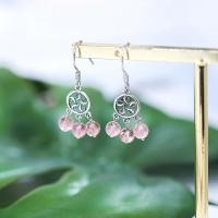 Thailand Sterling Silver Tassel Earring, with Strawberry Quartz, for woman 