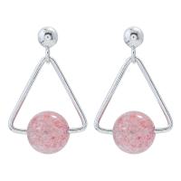 925 Sterling Silver Drop Earring, with Strawberry Quartz, Triangle, for woman, 6mm, 17mm 