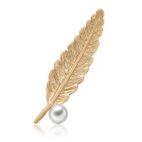 alliage de zinc broche, avec Plastique ABS perle, feuille, Placage de couleur d'or, pour femme, sans plomb et cadmium Vendu par PC