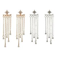 Zinc Alloy Tassel Earring, stainless steel post pin, plated, for woman & with rhinestone lead & cadmium free 