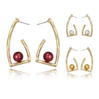 Zinc Alloy Stud Earring, with ABS Plastic Pearl, stainless steel post pin, gold color plated, for woman lead & cadmium free 