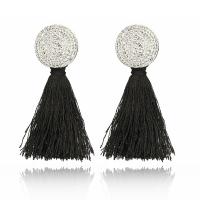 Zinc Alloy Tassel Earring, with Nylon, stainless steel post pin, silver color plated, for woman, lead & cadmium free 