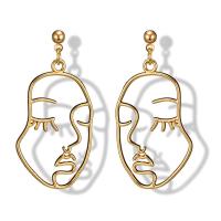 Zinc Alloy Drop Earring, stainless steel post pin, Face, gold color plated, for woman, lead & cadmium free 