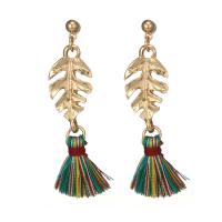 Zinc Alloy Tassel Earring, with Nylon, stainless steel post pin, gold color plated, for woman, lead & cadmium free, 50mm 