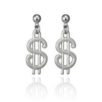 Zinc Alloy Drop Earring, stainless steel post pin, Dollar Sign, platinum color plated, for woman lead & cadmium free, 50mm 