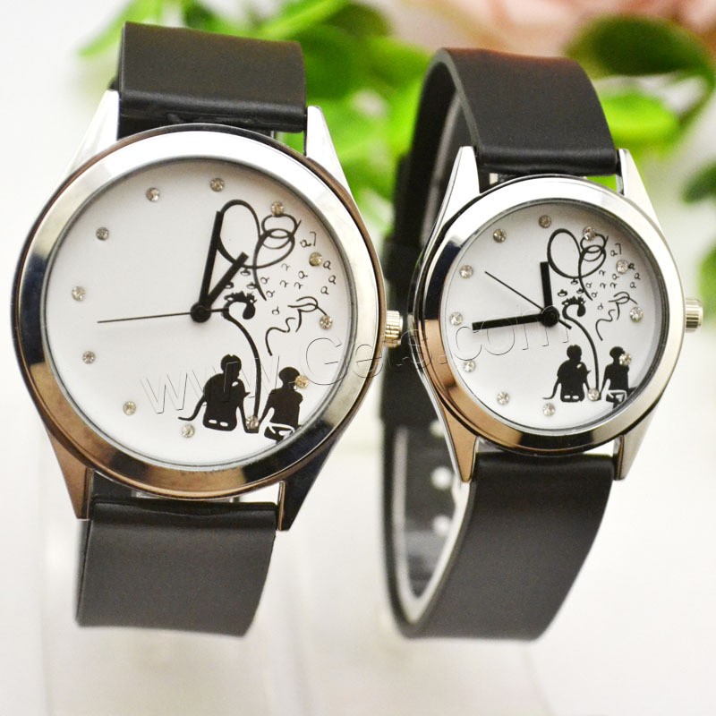 Paar Uhrenarmbänder, PU Leder, mit Glas, silberfarben plattiert, verschiedene Stile für Wahl & für paar & mit Strass, Länge:ca. 9.2 ZollInch, verkauft von PC