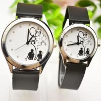 Couple Watch Bracelets, PU Leather, with Glass, silver color plated & for couple & with rhinestone Approx 9.2 Inch 