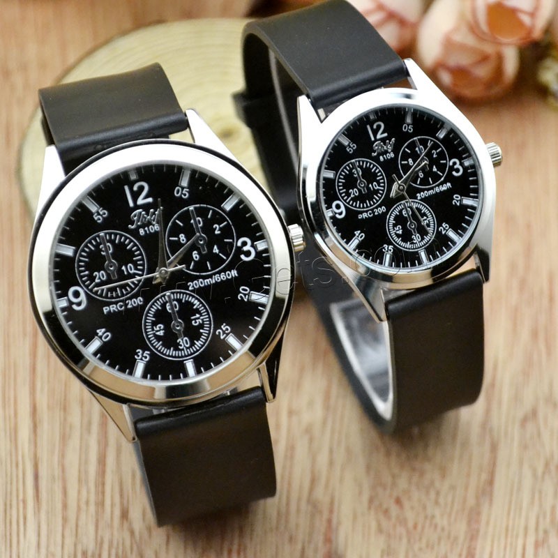 Мужская наручные часы, Искусственная кожа, с Стеклянный & цинковый сплав, плакирован серебром, регулируемый & разные стили для выбора, черный, длина:Приблизительно 9.2 дюймовый, продается PC