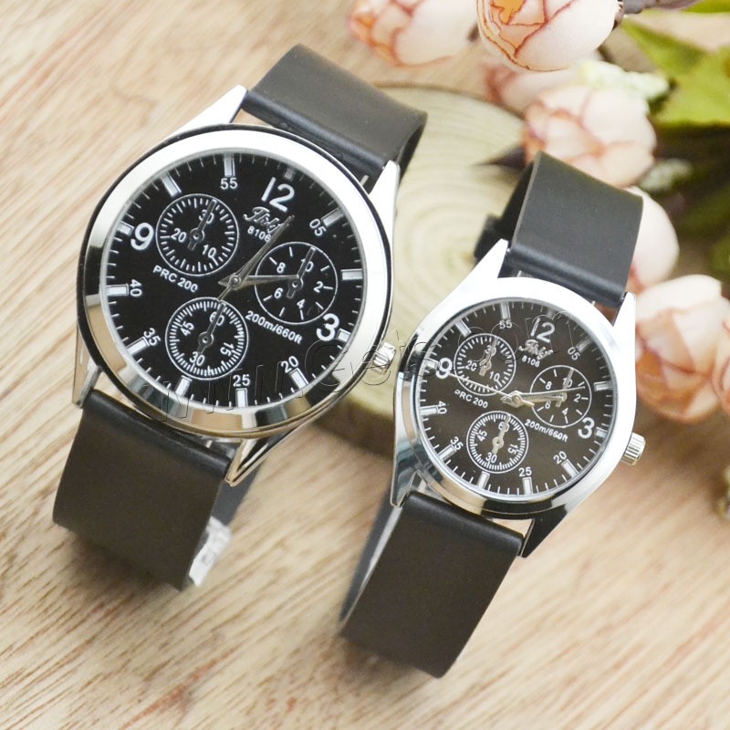 Мужская наручные часы, Искусственная кожа, с Стеклянный & цинковый сплав, плакирован серебром, регулируемый & разные стили для выбора, черный, длина:Приблизительно 9.2 дюймовый, продается PC