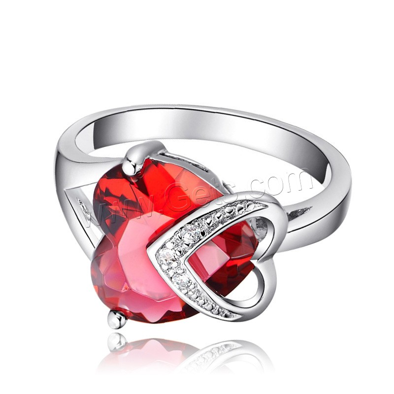 Kristall Messing Finger Ring, mit Kristall, Herz, plattiert, verschiedene Größen vorhanden & Micro pave Zirkonia & für Frau & facettierte, keine, verkauft von PC