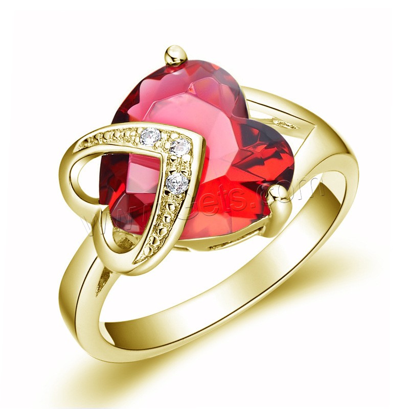 Kristall Messing Finger Ring, mit Kristall, Herz, plattiert, verschiedene Größen vorhanden & Micro pave Zirkonia & für Frau & facettierte, keine, verkauft von PC