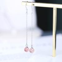 925 Sterling Silver Drop Earring, with Strawberry Quartz, platinum plated, for woman 