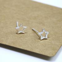 Sterling Silver Stud Earring, 925 Sterling Silver, with rubber earnut, Star, platinum plated, for woman & hollow 