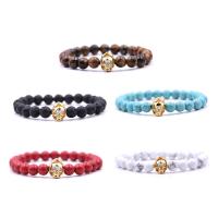Gemstone Bracelet, with Elastic Thread & Brass, Skull, gold color plated, natural & Unisex & micro pave cubic zirconia, 8mm Approx 7.5 Inch 