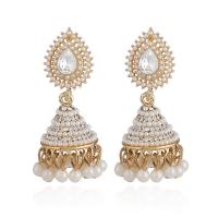 Plastic Pearl Zinc Alloy Earring, with ABS Plastic Pearl, stainless steel post pin, Teardrop, gold color plated, for woman & with rhinestone, lead & cadmium free 