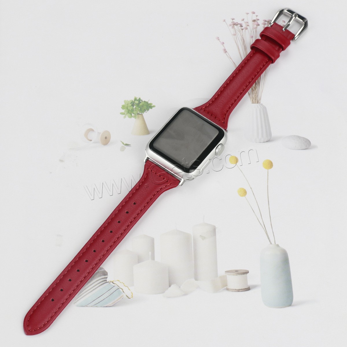 Leather Watch Band, with Zinc Alloy, silver color plated, for Apple Watch & different size for choice, more colors for choice, Sold By PC