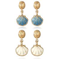 Enamel Zinc Alloy Drop Earring, stainless steel post pin, Shell, gold color plated, for woman lead & cadmium free 
