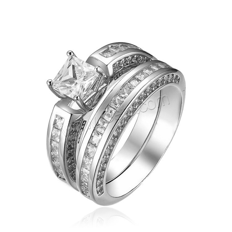 Brass Ring Set, platinum plated, different size for choice & micro pave cubic zirconia & for woman, 2PCs/Set, Sold By Set