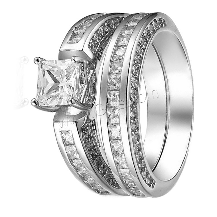 Латунь кольцо Установить, покрытый платиной, разный размер для выбора & инкрустированное микро кубического циркония & Женский, 2ПК/указан, продается указан