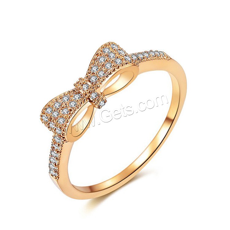 Cubic Zirconia Micro Pave Brass Finger Ring, Bowknot, plated, different size for choice & micro pave cubic zirconia & for woman, more colors for choice, Sold By PC