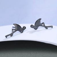 Sterling Silver Stud Earring, 925 Sterling Silver, with rubber earnut, Swan, plumbum black color plated, for woman 