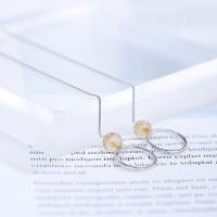 925 Sterling Silver Thread Through Earrings, with Rutilated Quartz, platinum plated, for woman 72mm 