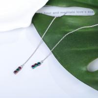 925 Sterling Silver Thread Through Earrings, with Non Magnetic Hematite, platinum plated, for woman 70mm 
