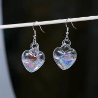 925 Sterling Silver Drop Earring, with Glass, Heart, platinum plated, for woman 