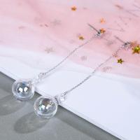 925 Sterling Silver Drop Earring, with rubber earnut & Glass, Round, platinum plated, for woman & with rhinestone 