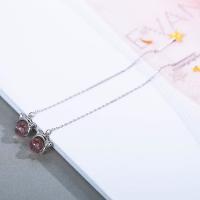 925 Sterling Silver Thread Through Earrings, with Strawberry Quartz, Cat, platinum plated, for woman 60mm 