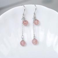 925 Sterling Silver Drop Earring, with Strawberry Quartz, platinum plated, for woman 53mm 