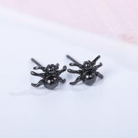 Sterling Silver Stud Earring, 925 Sterling Silver, with rubber earnut, Spider, plumbum black color plated, for woman 