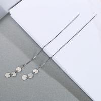 Sterling Silver Thread Through Earrings, 925 Sterling Silver, platinum plated, for woman 65mm 
