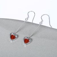 Sterling Silver Agate Drop earring, 925 Sterling Silver, with Red Agate, Heart, platinum plated, for woman 