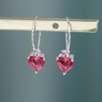 Sterling Silver Cubic Zirconia Earring, 925 Sterling Silver, Heart, platinum plated, for woman & with cubic zirconia 