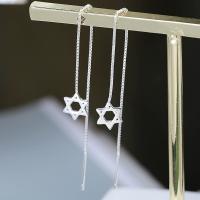 Sterling Silver Thread Through Earrings, 925 Sterling Silver, Star, for woman 