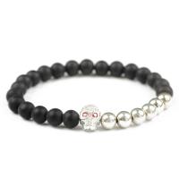 Black Stone Bracelet, with Brass, Round, plated, Unisex & micro pave cubic zirconia & frosted 8mm Approx 7.5 Inch 