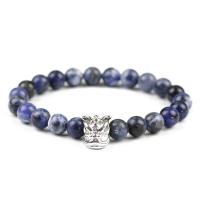Sodalite Bracelet, with Brass, Round, plated, Unisex & micro pave cubic zirconia 8mm Approx 7.5 Inch 