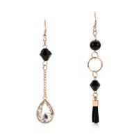 Zinc Alloy Asymmetric Earrings, with Velveteen & Crystal & Acrylic, iron earring hook, gold color plated, for woman, lead & cadmium free  